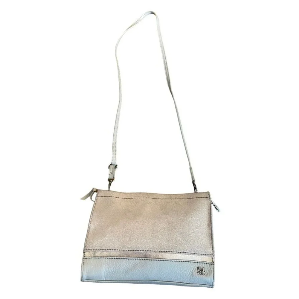 The Sak Glitter Rose Gold Leather Zipper Closure Handbag Crossbody - Picture 3 of 12